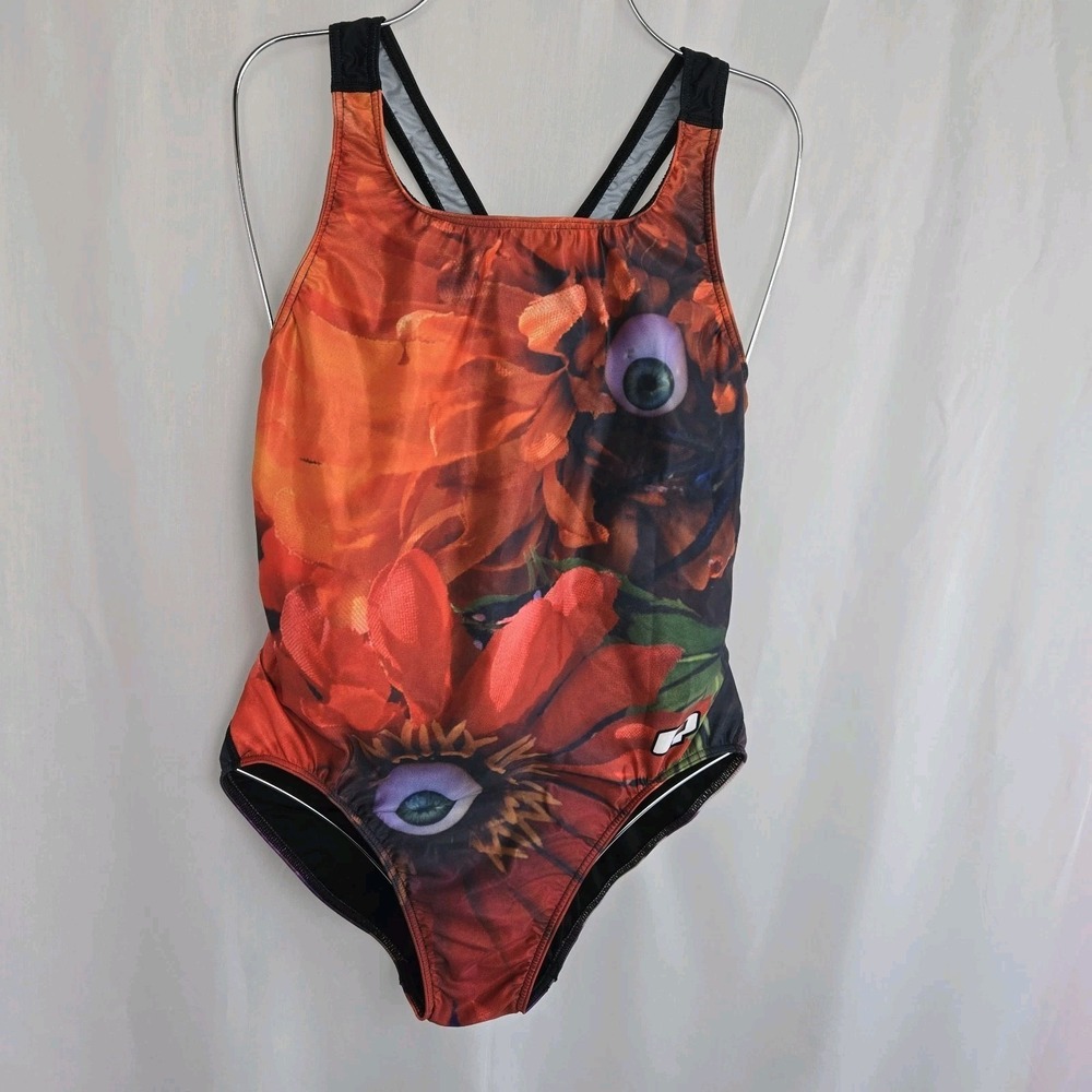 Q Swimwear Classic Strap Practice Swimsuit Oculary Flowers Size 36 Competition